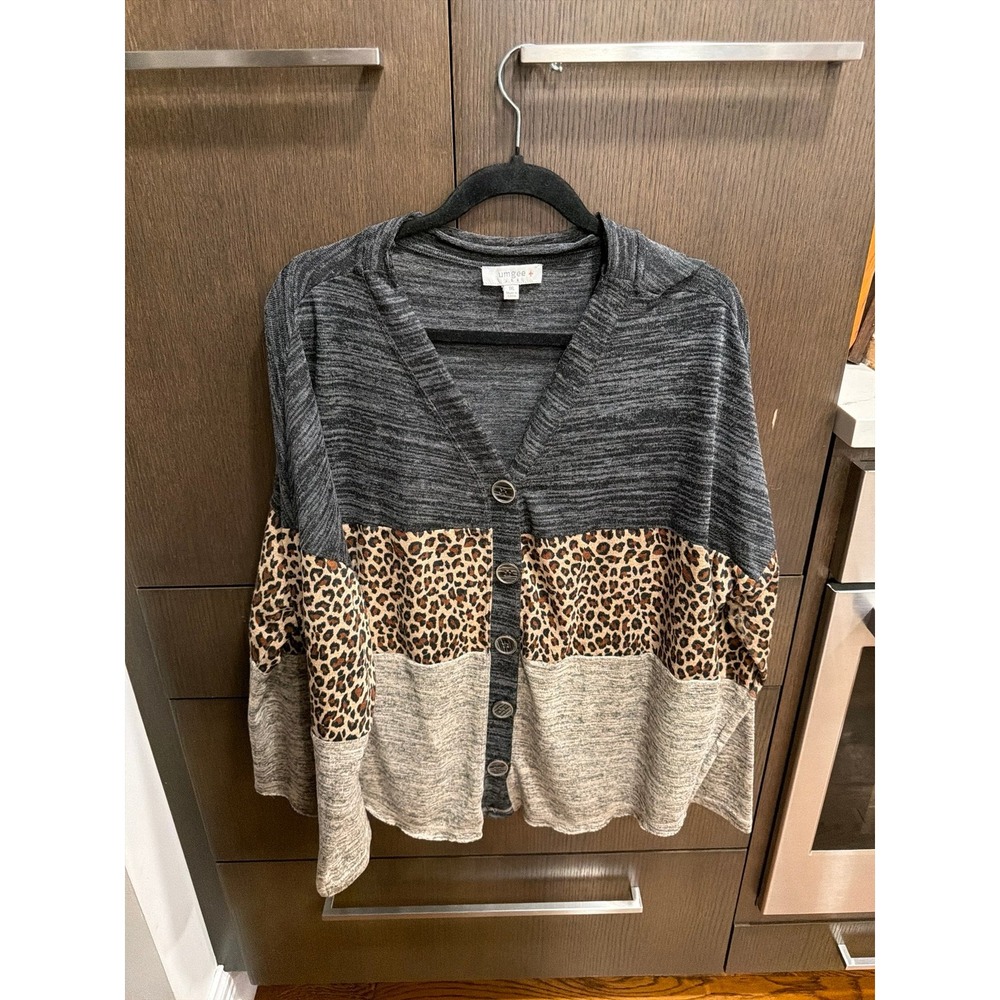 Umgee Colorblock Leopard Print Cardigan Tunic Sweater 1Xl